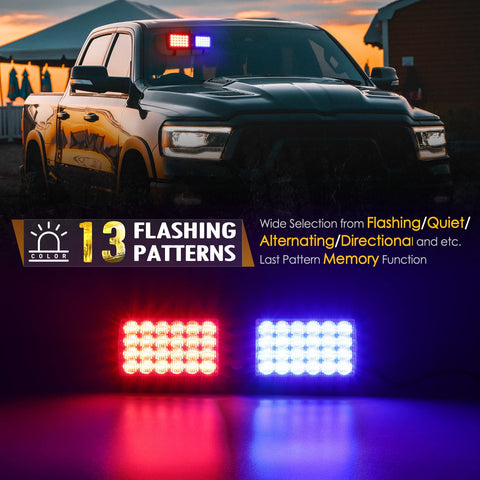Image of Partsam Red/Blue 48LED Visor Emergency Strobe Lights