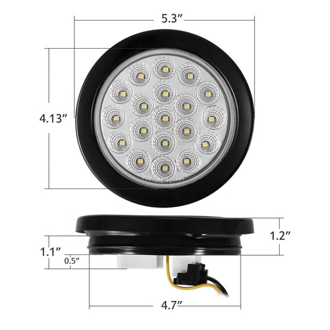 Image of Partsam 2Pcs 4 Inch Round Red Stop Turn Tail Lights and White Backup Lights Kit 19 Diodes w/ Rubber Grommets & 3-Prong Wire Pigtails