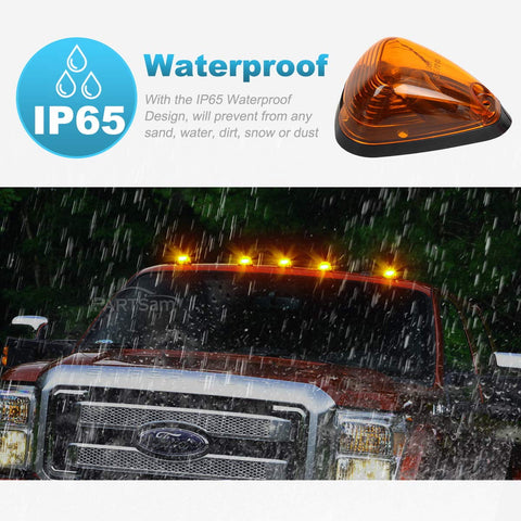 Image of Partsam 5X Amber Cab Marker Roof Lights 264143AM+ 5X Amber T10 LED Lights Assembly Compatible with Ford E150 E250 E350 E450 F150 F250 F350 F450 F550 Super Duty with Stock Cab Light 1999-2016