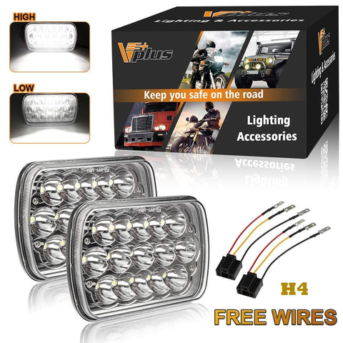 Image of Partsam H6054 7x6 5x7 LED Headlights Sealed Beam Hi/Low w/ H4 Wiring Harness Compatible with Jeep Wrangler YJ XJ/GMC Chevrolet Express S10/Ford Cherokee E250/Toyota Tacoma/Mazda