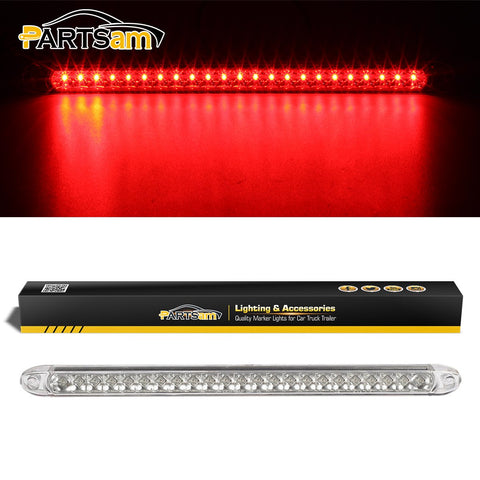 Image of Partsam Submersible 17" Clear Lens Red 23 LED Trailer Truck RV Stop Turn Tail Rear 3rd Brake Identification Light Bar