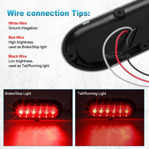 Image of Partsam 2PCS Trailer Truck Boat Bus Red LED 6inch Inch Oval Stop Turn Tail Brake Light DOT Certified Marker Lights Sealed Surface Mount 12V Waterproof IP65 Replacement for Trailer RV Trucks