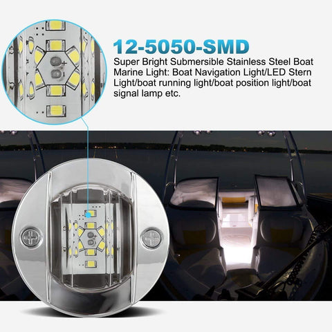 Image of Partsam 3" Round Chrome Boat Marine LED Transom Mount Stern Lights