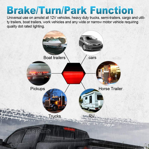 Image of Partsam Submersible 17" Clear Lens Red 23 LED Trailer Truck RV Stop Turn Tail Rear 3rd Brake Identification Light Bar