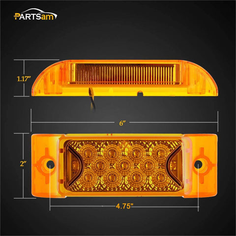 Image of Partsam PAIR 6inch Amber LED Reflective Rectangle Clearance Side Marker Light Trailer 13LED, 6x2 trailer lights, Faceted led marker lights