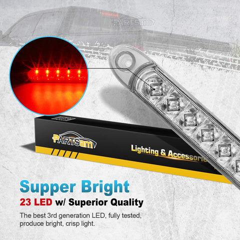 Image of Partsam Submersible 17" Clear Lens Red 23 LED Trailer Truck RV Stop Turn Tail Rear 3rd Brake Identification Light Bar