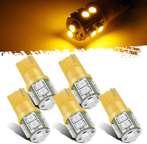 Image of Partsam T10 LED Light Bulbs 5pcs 10-3528-SMD Chipset 194 168 Amber LED Replacement Bulbs for Pickup Truck Cab Marker Roof Running Top Light 12V (Pack of 5)