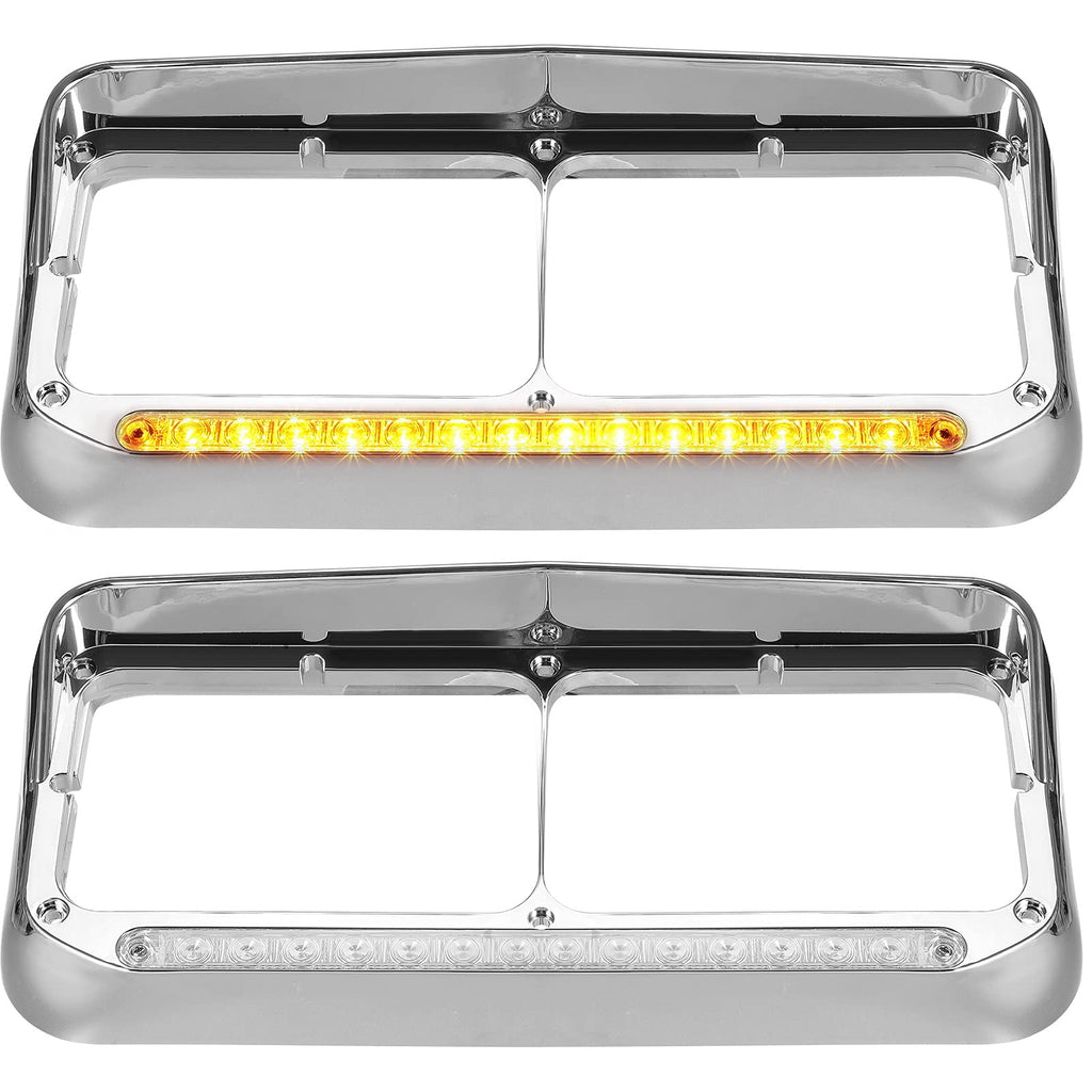 Partsam Chrome Headlight Bezels With Clear/Amber LED Light Strip