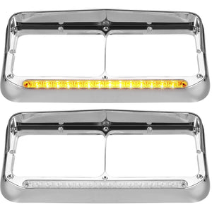 Partsam Chrome Headlight Bezels With Clear/Amber LED Light Strip