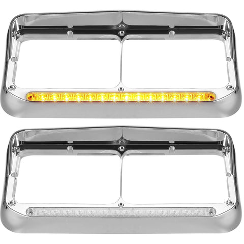 Image of Partsam Chrome Headlight Bezels With Clear/Amber LED Light Strip
