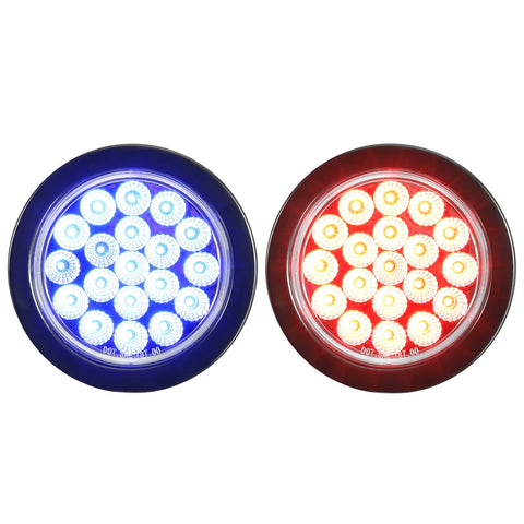 Image of Partsam 2Pcs 4 Inch Dual Revolution Round Red Stop Turn Tail Lights to Blue Auxiliary Lights