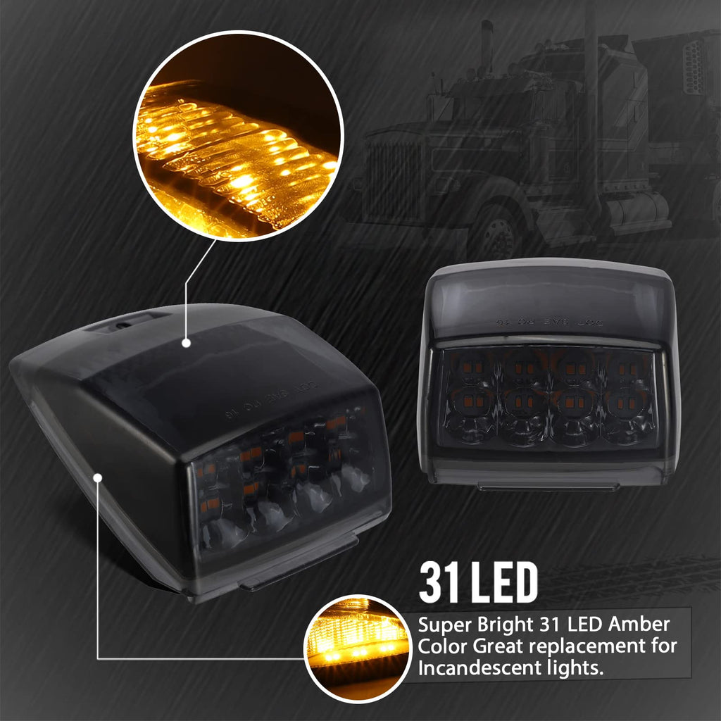 Partsam 5Pcs Smoked Lens Amber 17 LED Cab Marker Top Roof Light Assembly Compatible with Kenworth/Peterbilt/Freightliner/Mack/International Paccar Semi Truck Trailer