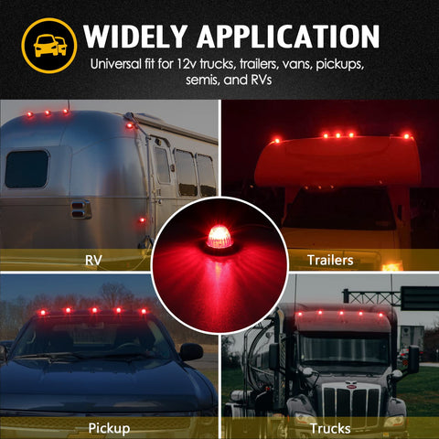 Image of Partsam Red Cab Light, 5Pcs 9 LED Torpedo Cab Marker Light Roof Running Top, Front Rear Top Clearance Roof Running Light with Wiring Pack for Trucks, Vans, Pickups, semis, and RVs(Red/Red)