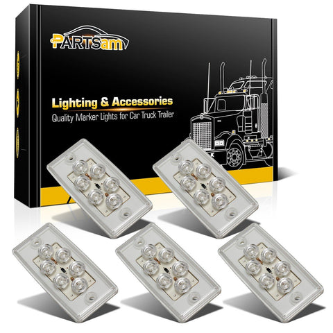 Image of Partsam 5pcs Replacement for Freightliner Century/Columbia Cab Lights 6 LED Amber Roof Clearance Marker Lights Rectangle Top Running Lights Sealed Clear Lens, Flush Mount