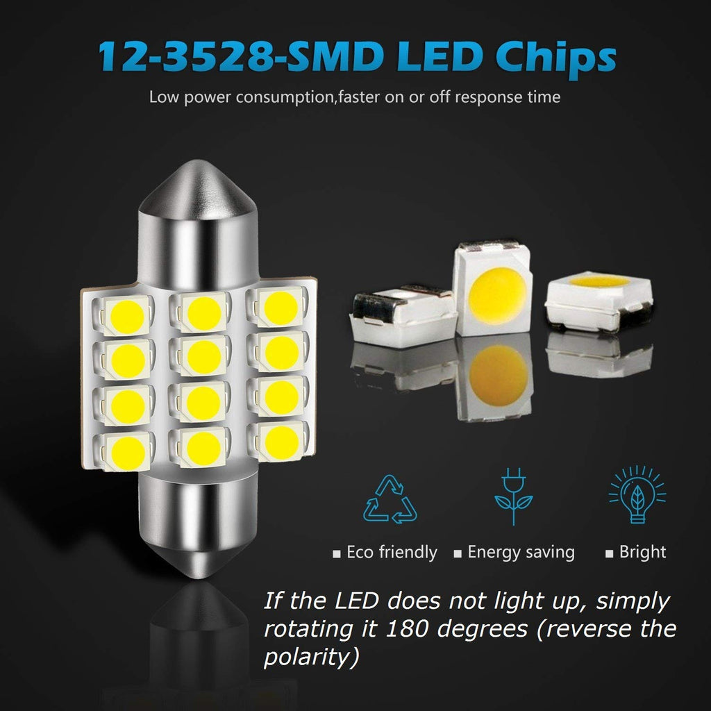 Partsam DE3175 31mm Festoon LED Bulbs White, DE3175 DE3021 LED Car Interior Dome Lights Bulbs Super Bright 6000K Error Free for Truck Dome Map Door Courtesy Trunk Lights, 8 Pack