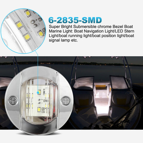 Image of Partsam Round Chrome Boat Marine LED Transom Mount Stern Lights