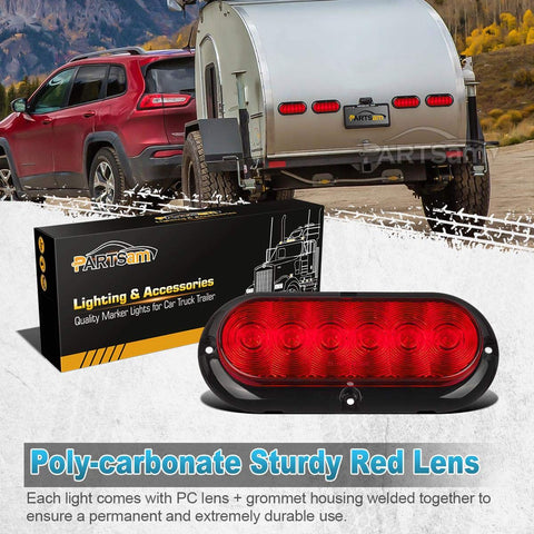 Image of Partsam 2PCS Trailer Truck Boat Bus Red LED 6inch Inch Oval Stop Turn Tail Brake Light DOT Certified Marker Lights Sealed Surface Mount 12V Waterproof IP65 Replacement for Trailer RV Trucks