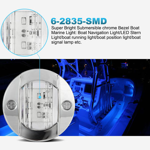 Image of Partsam 10Pcs 3" LED Round Stern Transom Anchor Lights, Clear Lens Blue Led Round Interior Compartment and cockpit courtesy lights, Chrome Sealed Outdoors Sport Boat Outfitting Navigation Lights