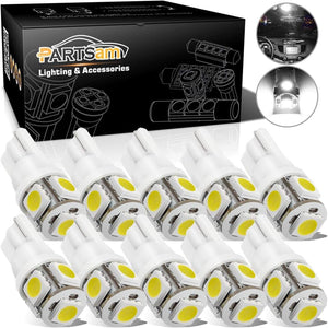 Partsam 194 168 LED Bulbs White, Super Bright T10 2825 Car Interior Dome Lights Bulbs 6000K 5050-SMD Chipsets Error Free for Car Dome Map Door Courtesy License Plate Lights, 10Pcs