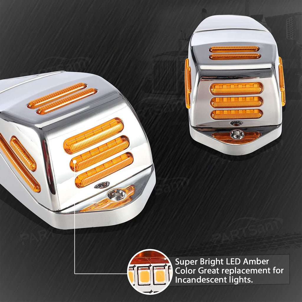 Partsam 5Pcs Replacement for Square Kenworth Cab Marker Lights 48 LED, Amber LED Flat line Square Cab Light Assembly with Chrome Plastic Housing for Kenworth/Peterbilt/Freightliner