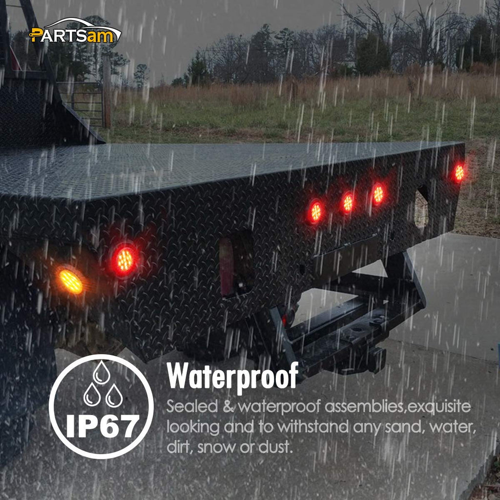 Partsam 10x 2.5" Round Side Marker light Clearance 13 Diodes (2 Amber +8 Red)