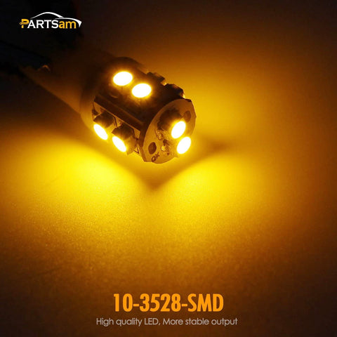 Image of Partsam T10 LED Light Bulbs 5pcs 10-3528-SMD Chipset 194 168 Amber LED Replacement Bulbs for Pickup Truck Cab Marker Roof Running Top Light 12V (Pack of 5)