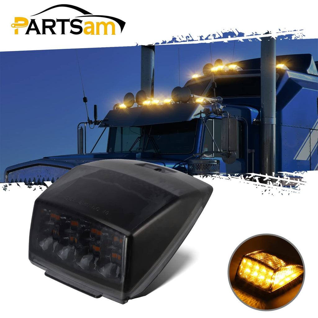 Partsam 5Pcs Smoked Lens Amber 17 LED Cab Marker Top Roof Light Assembly Compatible with Kenworth/Peterbilt/Freightliner/Mack/International Paccar Semi Truck Trailer