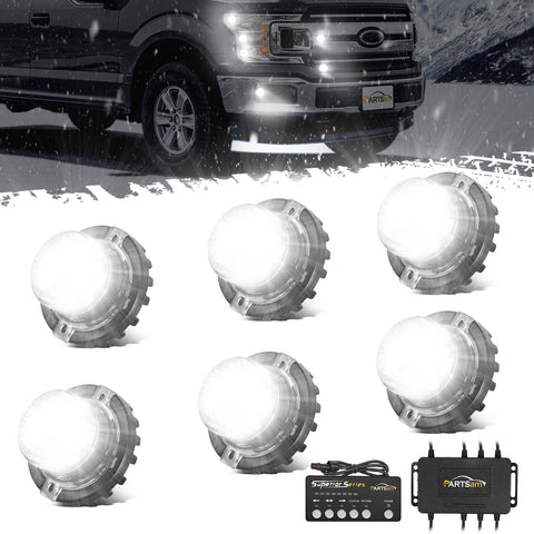 Image of Partsam 6Pcs White LED Safety Lights For Cars Grill