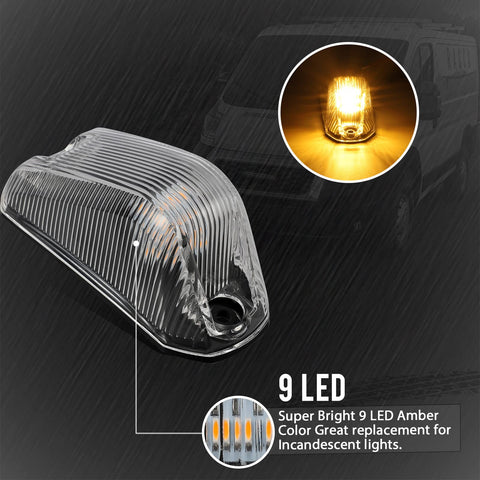 Image of Partsam 5Pcs Smoke Roof Cab Marker Lights Lens with Amber LED Lights Replacement Ram ProMaster 2014 2015 2016 2017