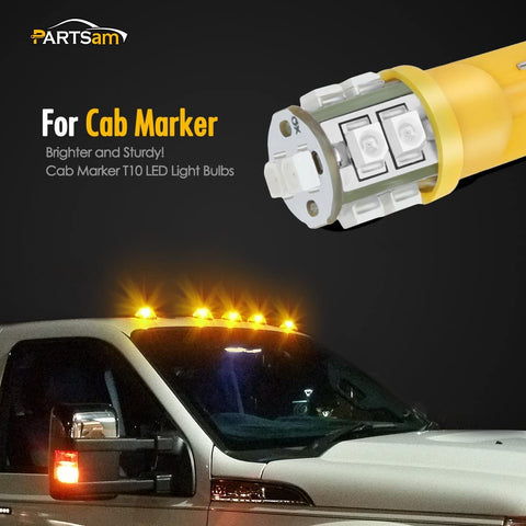 Image of Partsam T10 LED Light Bulbs 5pcs 10-3528-SMD Chipset 194 168 Amber LED Replacement Bulbs for Pickup Truck Cab Marker Roof Running Top Light 12V (Pack of 5)
