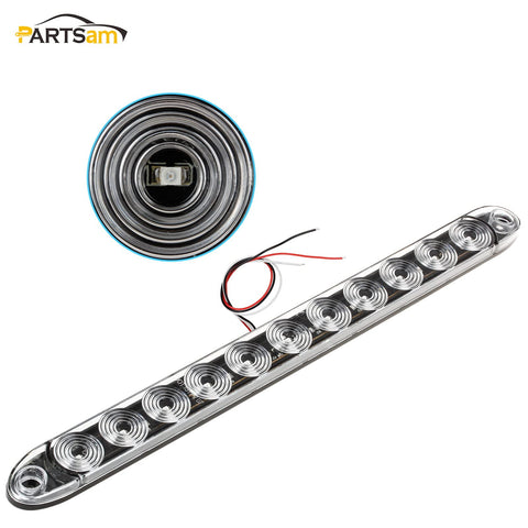 Image of Partsam 2x Clear Lens Flange Mount 15" Turn Signal Marker light Bar Amber 11LED Waterproof for Trucks Trailers RV Boat, Super Thin Yellow Led Strip ID Light Bar P/T/C Parking Lights