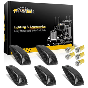 Partsam 5X Smoke Cab Marker Lights Roof Light 264159BK + 5X White T10 LED Lights + Base Assembly Compatible with C1500 C2500 C3500 K1500 K2500 K3500 1988-2002 Pickup Trucks