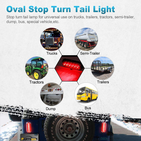 Image of Partsam 2PCS Trailer Truck Boat Bus Red LED 6inch Inch Oval Stop Turn Tail Brake Light DOT Certified Marker Lights Sealed Surface Mount 12V Waterproof IP65 Replacement for Trailer RV Trucks