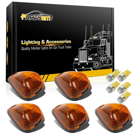 Image of Partsam 5X Amber Cab Marker Roof Lights 264143AM+ 5X Amber T10 LED Lights Assembly Compatible with Ford E150 E250 E350 E450 F150 F250 F350 F450 F550 Super Duty with Stock Cab Light 1999-2016