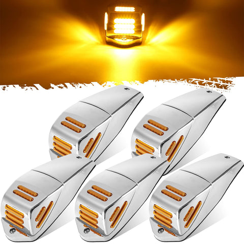 Image of Partsam 5Pcs Replacement for Square Kenworth Cab Marker Lights 48 LED, Amber LED Flat line Square Cab Light Assembly with Chrome Plastic Housing for Kenworth/Peterbilt/Freightliner
