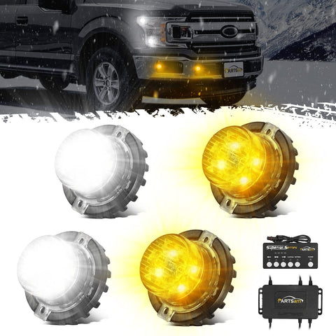 Image of Partsam Amber White LED Hazard Warning Grille Safety Emergency Lights