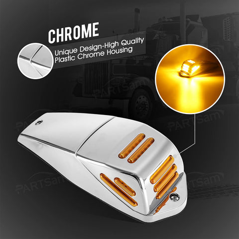 Image of Partsam 5Pcs Replacement for Square Kenworth Cab Marker Lights 48 LED, Amber LED Flat line Square Cab Light Assembly with Chrome Plastic Housing for Kenworth/Peterbilt/Freightliner