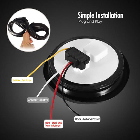 Image of Partsam 2Pcs 4 Inch Round Red Stop Turn Tail Lights and White Backup Lights Kit 19 Diodes w/ Rubber Grommets & 3-Prong Wire Pigtails