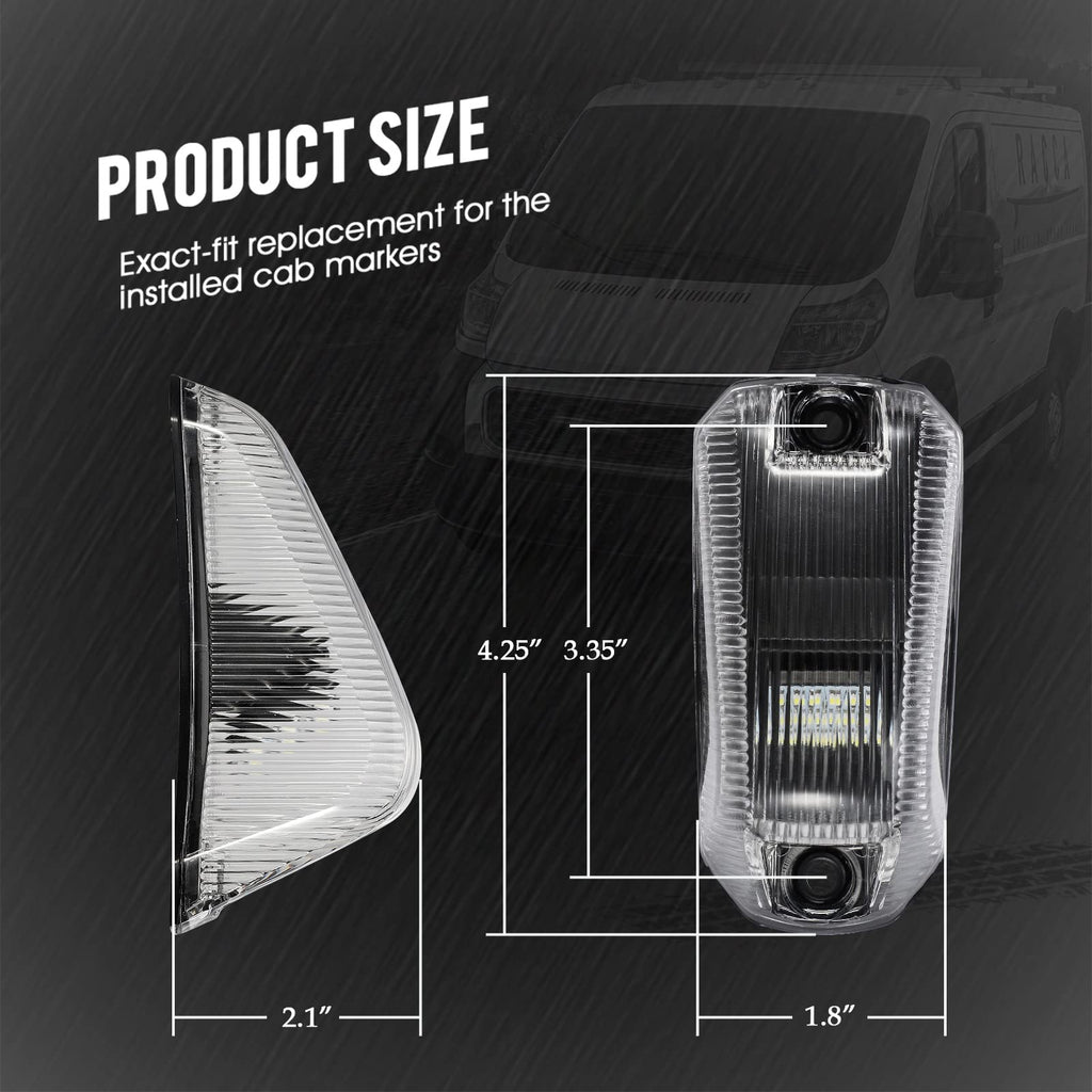 Partsam 5Pcs Clear Lens White LED Light Front Cab Marker Lights Top Roof Lights For Ram ProMaster 2014 2015 2016 2017