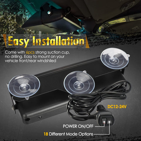 Image of Partsam 2 in 1 Red White Windshield Emergency Strobe Firefighter Lights