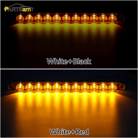 Image of Partsam 2x Clear Lens Flange Mount 15" Turn Signal Marker light Bar Amber 11LED Waterproof for Trucks Trailers RV Boat, Super Thin Yellow Led Strip ID Light Bar P/T/C Parking Lights