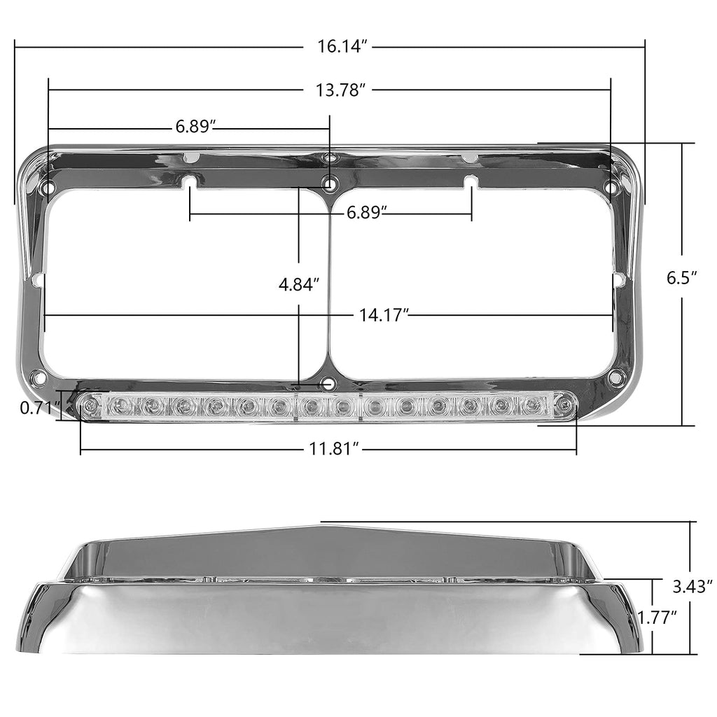 Partsam Chrome Headlight Bezels With Clear/Amber LED Light Strip