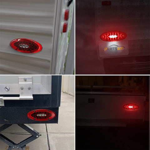 Image of Partsam Pair 9.5" Red Led Oval Combination RV Tail Lights