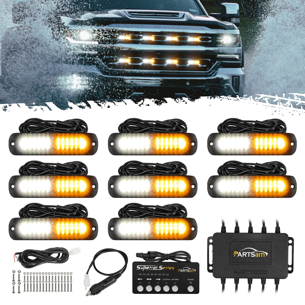 Partsam LED Emergency White Amber Strobe Lights