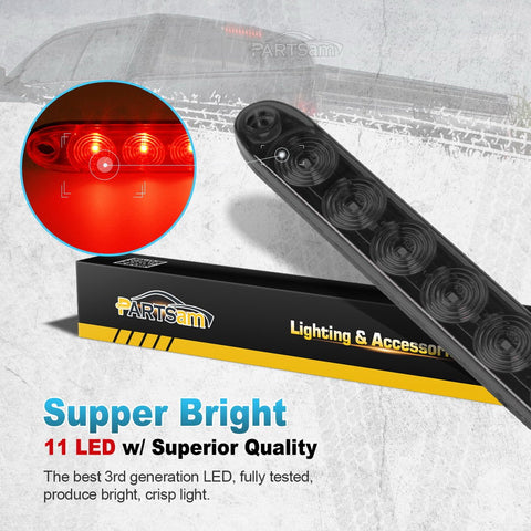 Image of Partsam 1Pc 15 Inch Smoked Red Trailer Tail Light Bar 11 LED, 15" Led Stop Turn Tail Light Bar, 15" Truck Trailer Identification Light Bar, Thin Line Smoked Red led Strip Light Third Brake Light Bar