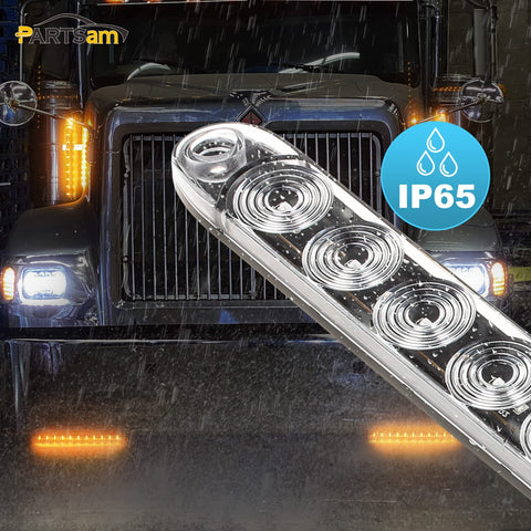 Image of Partsam 2x Clear Lens Flange Mount 15" Turn Signal Marker light Bar Amber 11LED Waterproof for Trucks Trailers RV Boat, Super Thin Yellow Led Strip ID Light Bar P/T/C Parking Lights