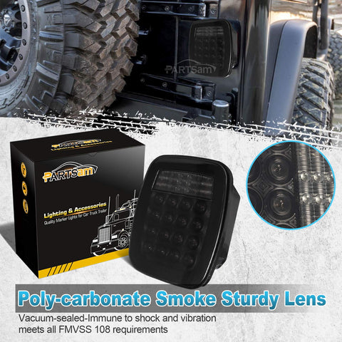 Image of Partsam Smoked Square LED Signal Tail Lights for Jeep