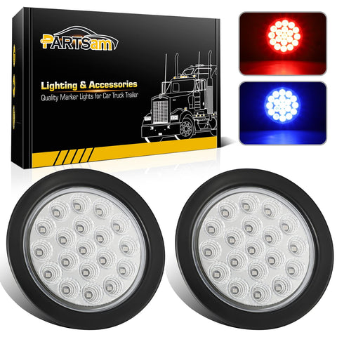 Image of Partsam 2Pcs 4 Inch Dual Revolution Round Red Stop Turn Tail Lights to Blue Auxiliary Lights