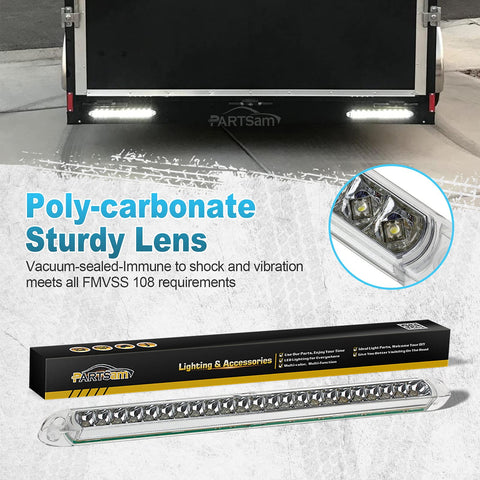 Image of Partsam 2PCS 17" White 23LED Surface Mount Truck Reverse Backup Tail Light Bars Waterproof