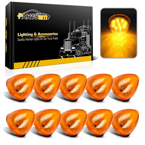 Image of Partsam 10 Amber 2" Round Side Marker Light Beehive Cone Light 9 Diodes Sealed Multifunctional LED Beehive Light Truck Trailer Rear Tracking Light